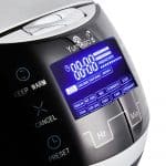 Close up of Sakura rice cooker MoTouch display and control panel by Yum Asia in black colour