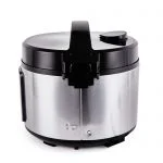 Yum Asia rice cooker light stainless steel lid open right side