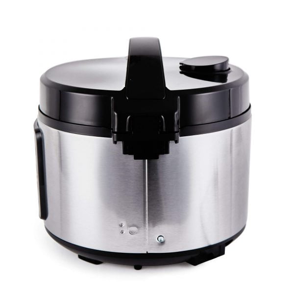Yum Asia rice cooker light stainless steel lid open right side
