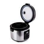 Yum Asia rice cooker light stainless steel lid open right side
