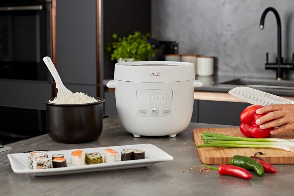 Tsuki rice cooker in white lifestyle shot