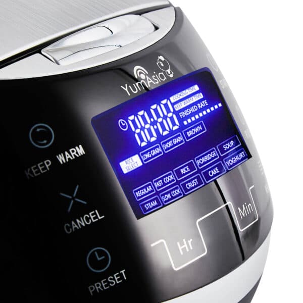 Close up of Black Sakura rice cooker display
