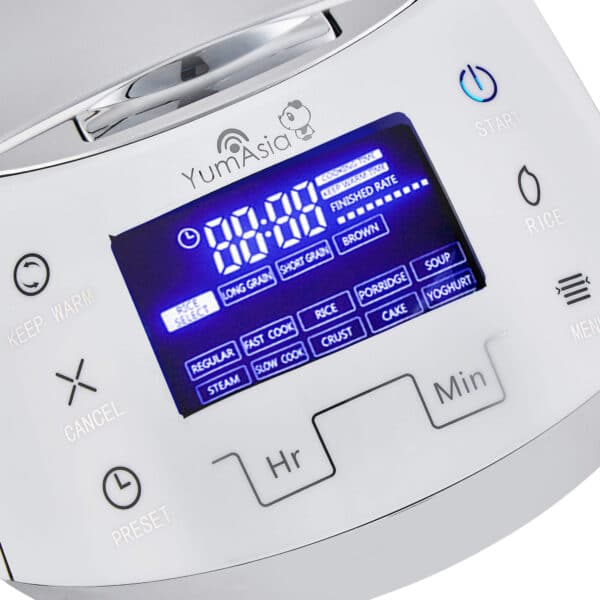 Close up of White Sakura rice cooker display