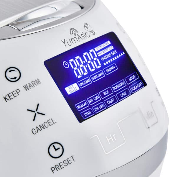 Close up of White Sakura rice cooker display