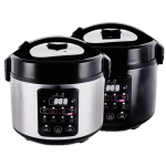 Kumo rice cookers in dark and light stainless steel