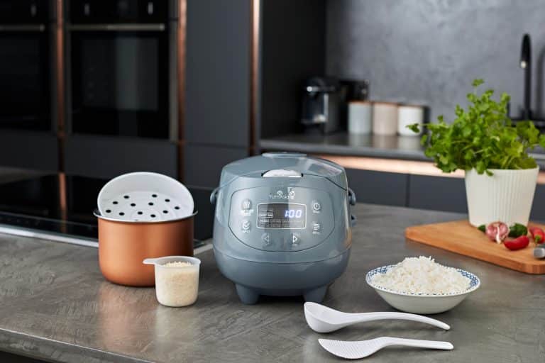 Panda mini rice cooker with accessories in cobalt grey