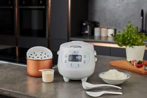 Panda mini rice cooker with accessories in arctic white