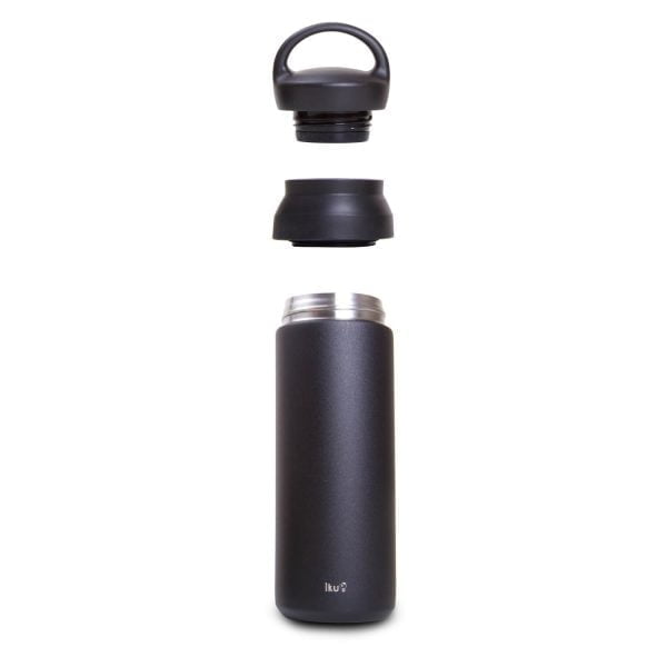 Iku Active black thermal vacuum flask with all parts disassembled