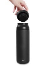 Iku Active black thermal vacuum flask with lid being removed