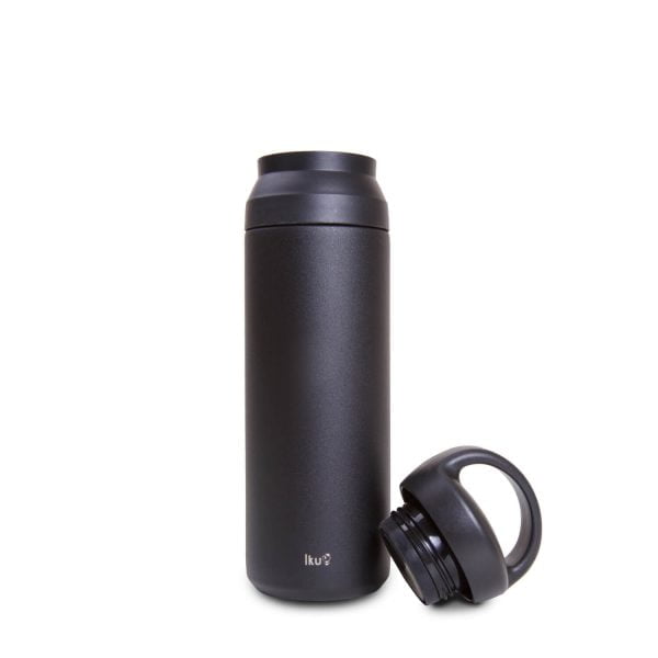 Iku Active black thermal vacuum flask with lid removed