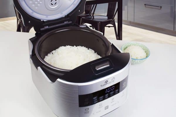 Bamboo IH Rice Cooker Silver with lid open