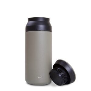 Iku green thermal vacuum flask with lid removed