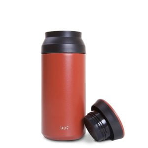 Iku red thermal vacuum flask with lid removed