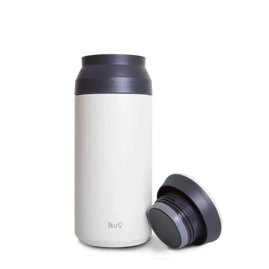 Iku white thermal vacuum flask with lid off