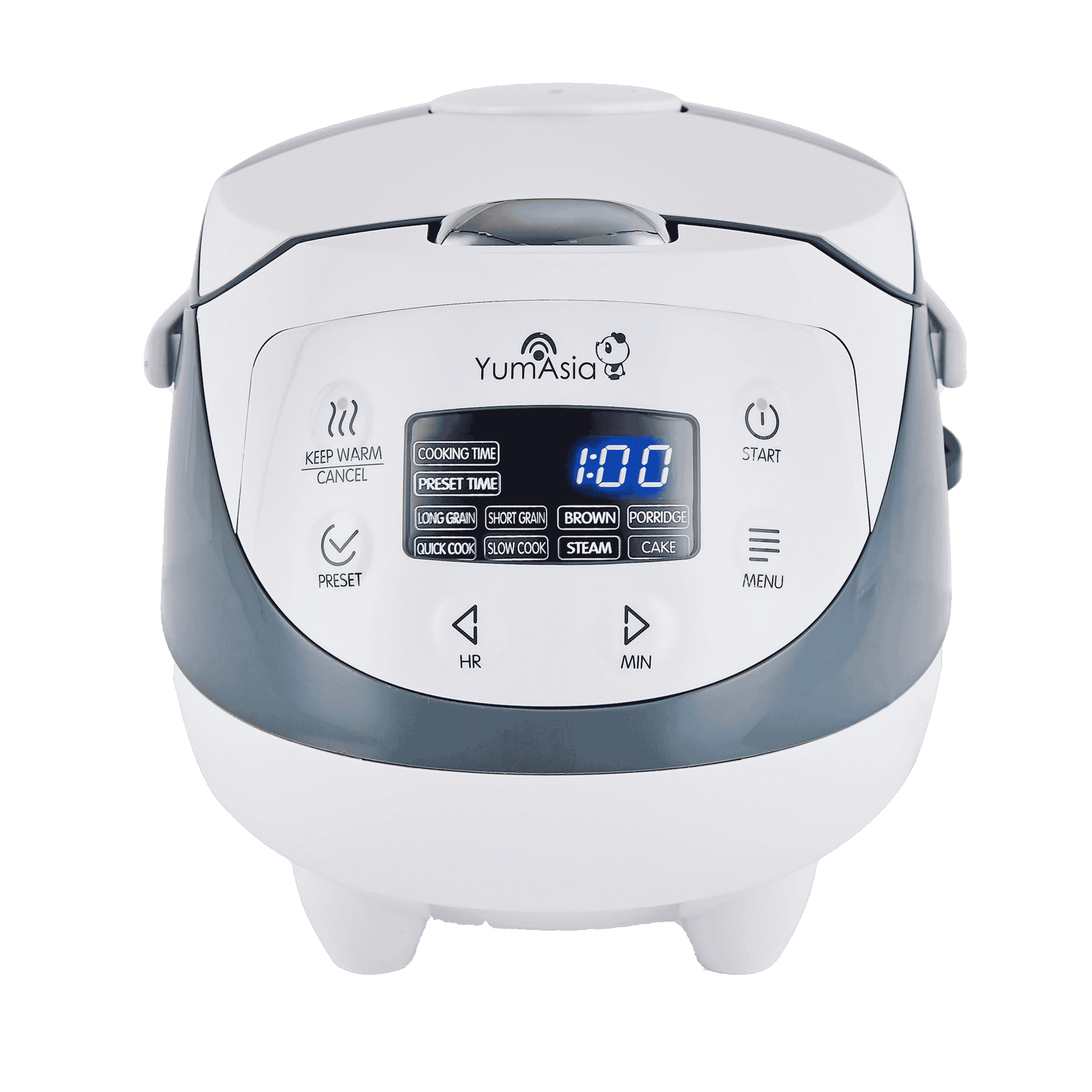 Panda-rice-cooker-front-on-in-white-and-grey