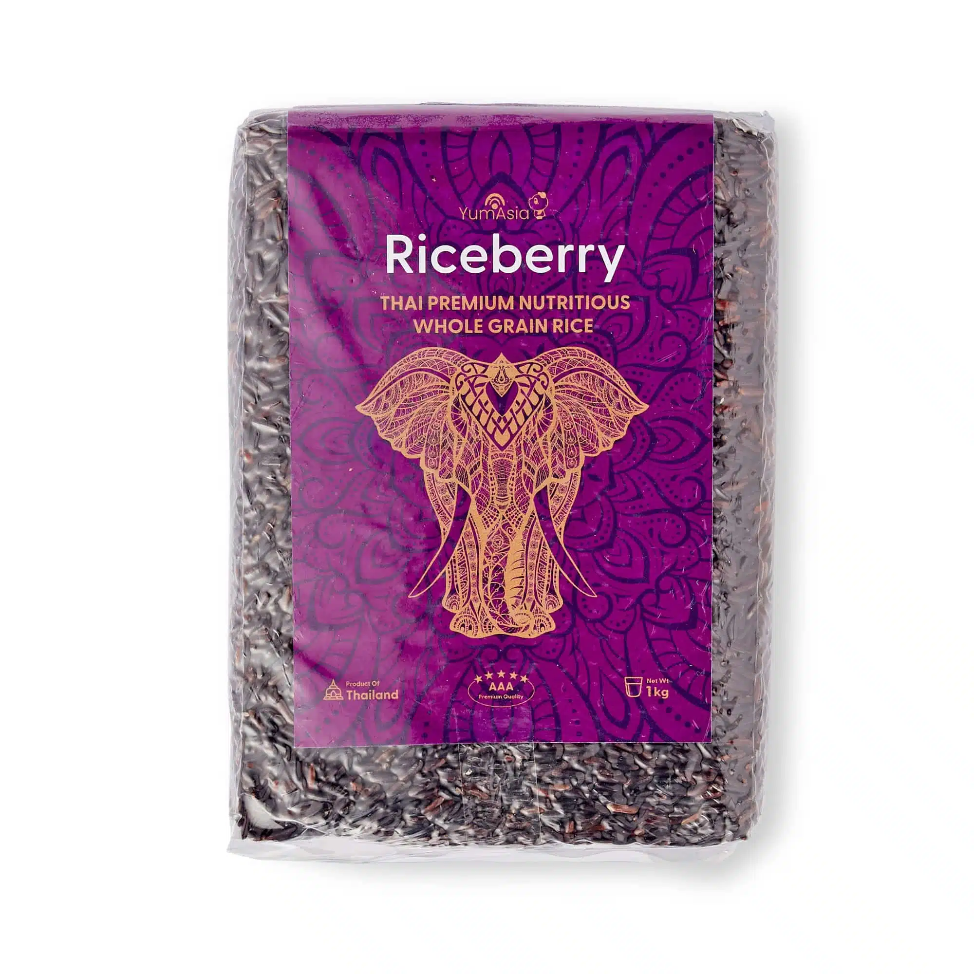 Yum Asia Riceberry Reis auf weißem Hintergrund vorne an