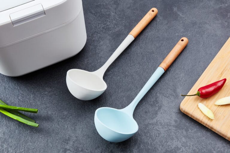 Yum Asia Soup Ladles in ice white and sky blue lifestyle 1