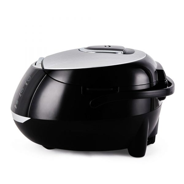 Side on view of black Sakura rice cooker