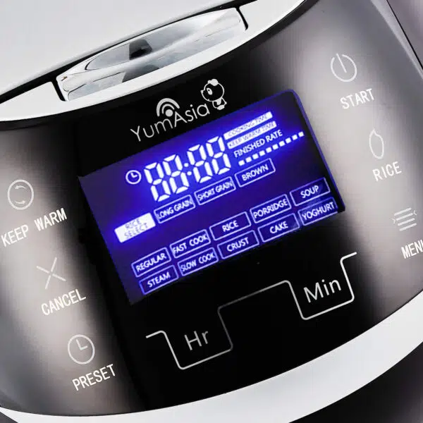 Close up of Black Sakura rice cooker display