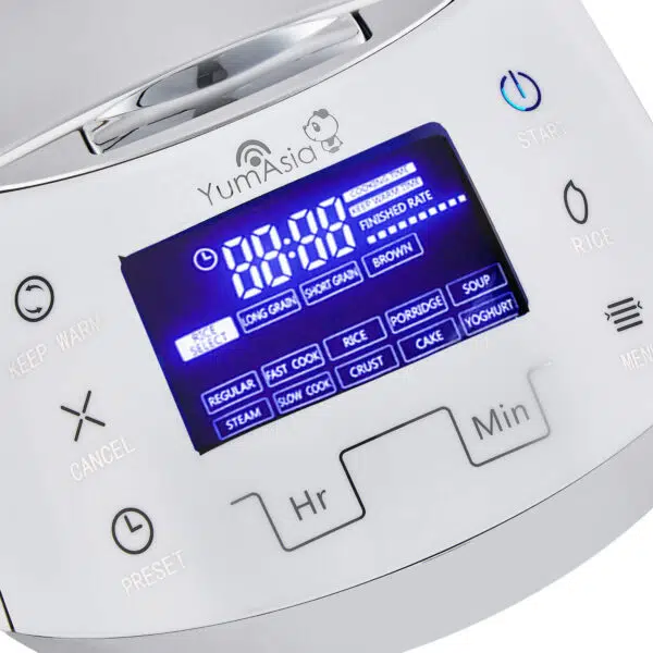Close up of White Sakura rice cooker display