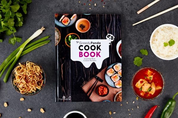 Greedy-Panda-Cookbook-paperback-on-food-background
