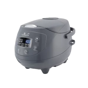 Panda mini panela elétrica de arroz na cor cinza cobalto com o lado voltado para cima
